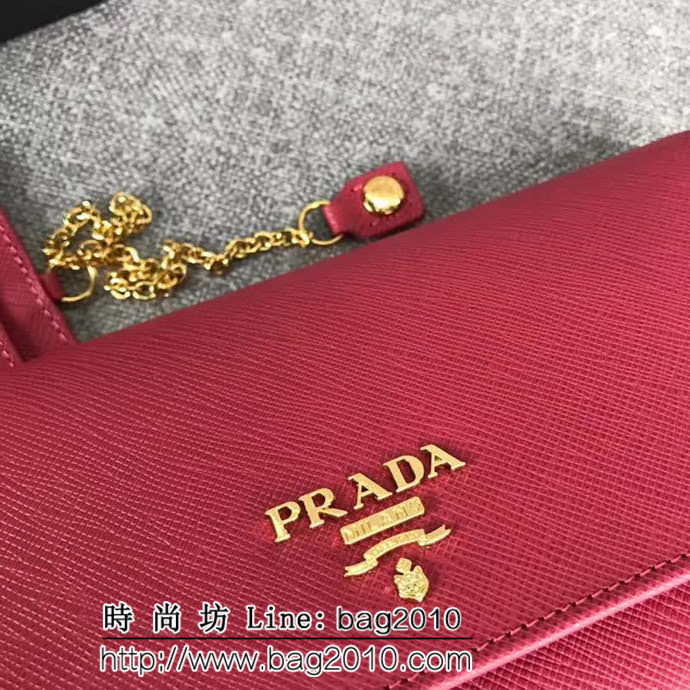 PRADA普拉達 經典爆款 頂級原單十字紋牛皮 女士翻蓋錢夾 配鏈條 1MH132 DD1413